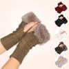 Women's Mid-Length Thickened Fingerless Gloves with Faux Rabbit Fur for Winter & Autumn