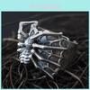 Retro Vintage Thai Silver Spider Ring For Women Adjustable Punk Style Fashionable Accessory