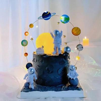 Topo de Bolo Astronauta Decoração de Aniversário Espaço Sideral Decoração de Bolo Astronauta Planeta Lua Chá de Bebê Festa Infantil Casamento Dourado