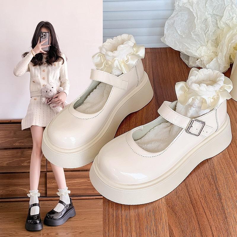 Fashion 2025Women's Fashion Thick Sole Single  Spring New Round Head Shallow Mouth Anti-slip Wear  Jane Shoes