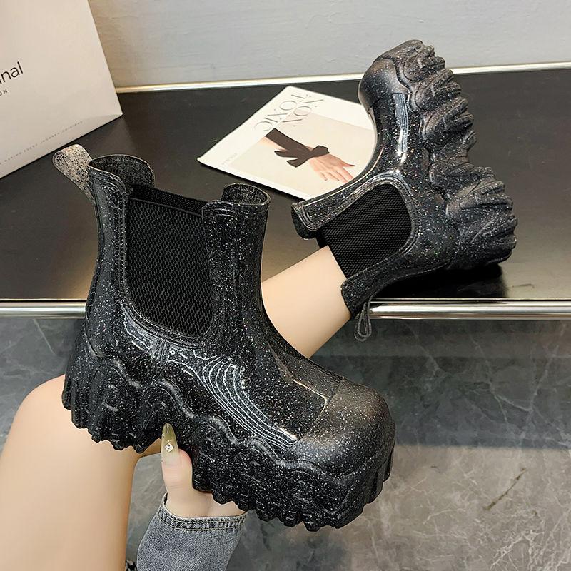 

2026 New Eco-Friendly Fashion Women Rain Boots Outdoor Comfortable Designer Shoes Women Trend Luxury Platform Ankle Boots Women 36 чорний