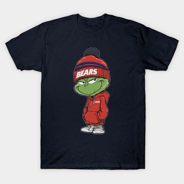 

Men Black Print T-shirt Grinch Chicago Bears M7979 No-Cut Transfer Paper Print Cotton Tshirt 4XL Темно-синій