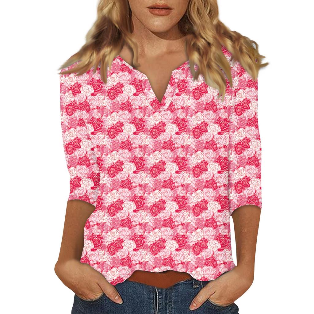 Damen T-Shirt mit Stehkragen und 3/4-Ärmeln und Aufdruck