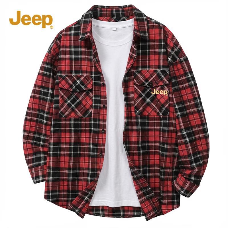 JEEP Men s Brushed Plaid Lapel Shirt M