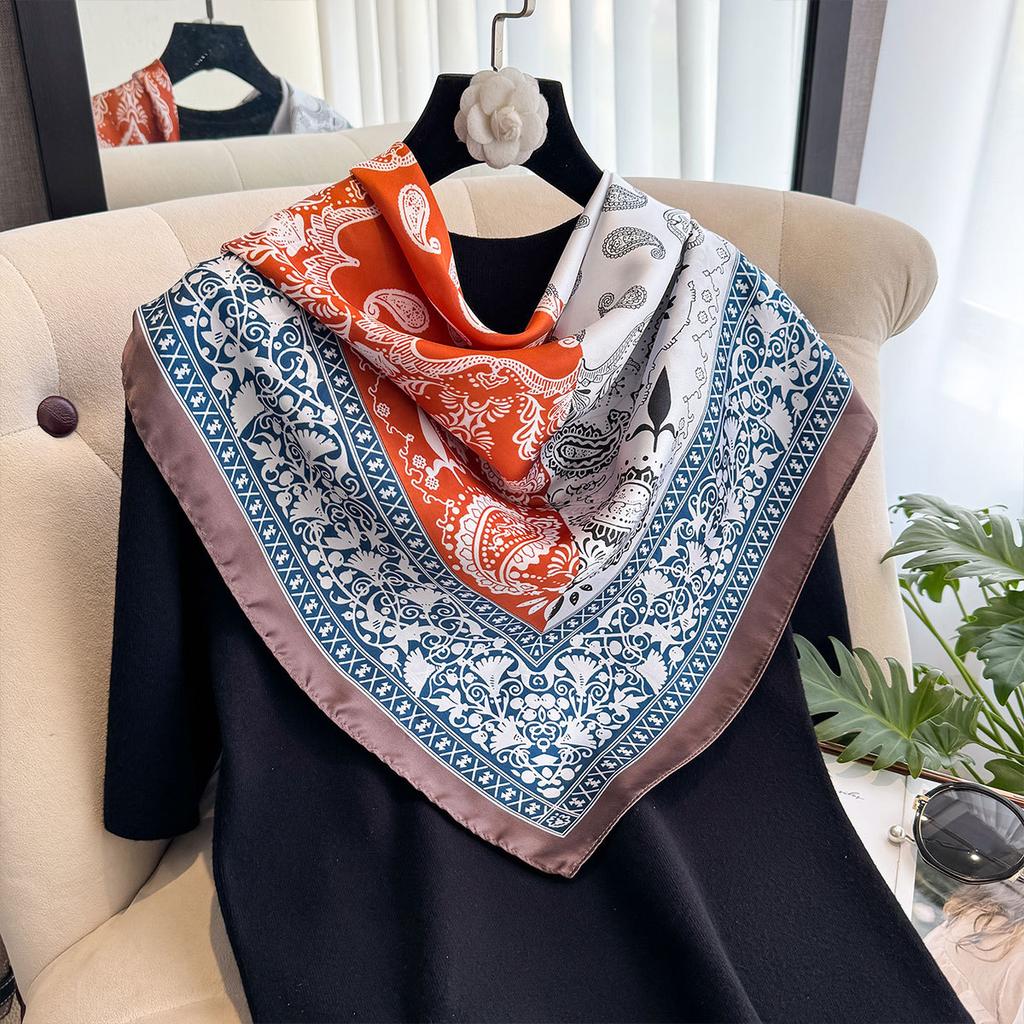Simulation Silk Scarf Printed Large Square Scarf Women'S Fashion Cashew Nut Scarf Women'S Travel Decoration Beach Towel