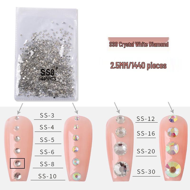1440-Piece Nail Art Rhinestone Set: Clear, White, AB-Color, Flat-Back, Small & Large for Shiny Nail Decorations.