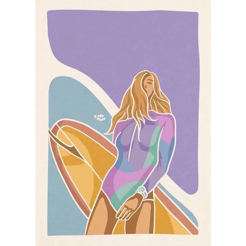 Abstrakte Meereslandschaft Strand Mann Mädchen Surfen Welle Surfbretter Auto Wandkunst Poster und Druck Leinwandmalerei Bilder Heimdekor