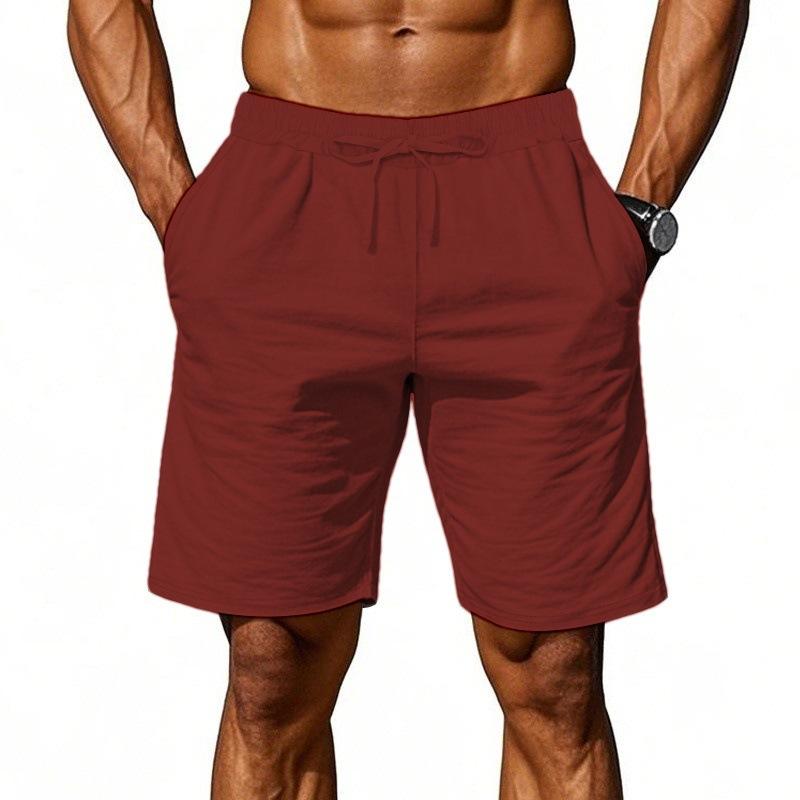 Roser Heren Katoen Linnen Korte Broek Mannen Zomer Ademend Effen Kleur Linnen Korte Broek Fitness Streetwear XXXL rood