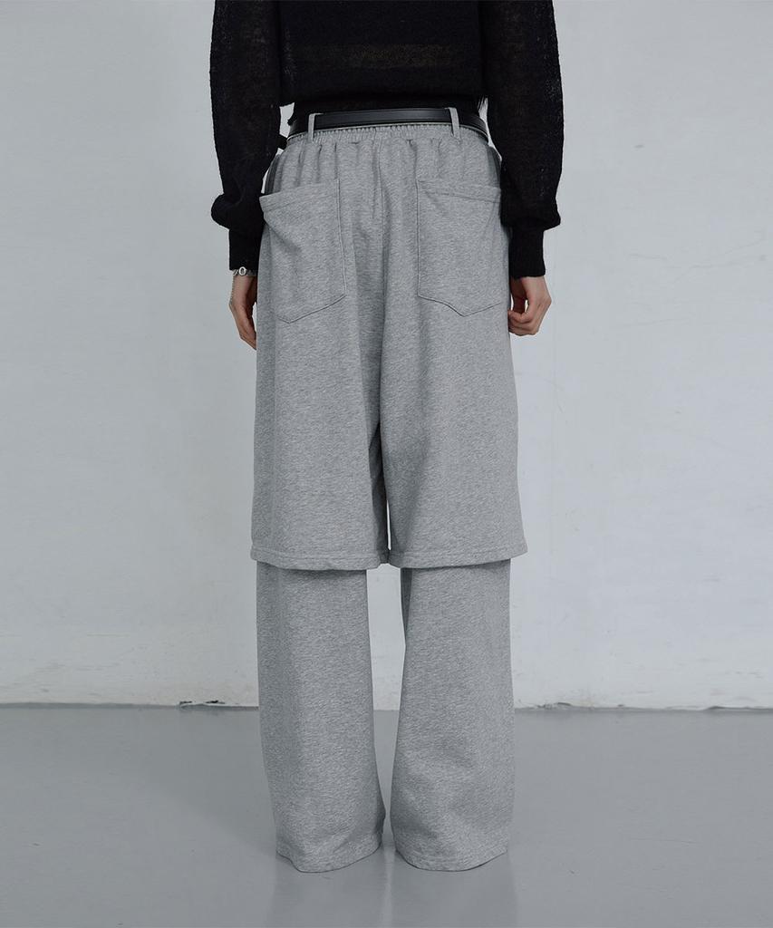 Uusoo Cotton Layered Elastic Waist Pants_ Melange Gray