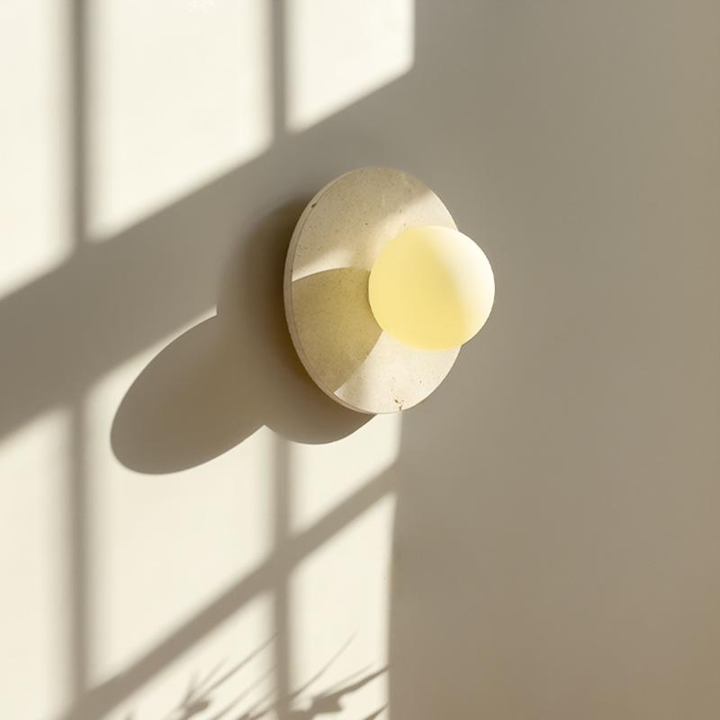 Modern Wabi Sabi style LED wall lamp natural yellow stone circular wall lamp bedroom living room porch room decoration lighting