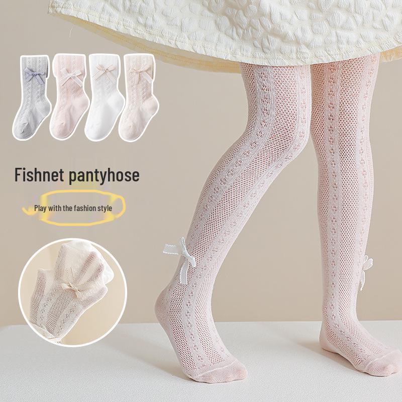 Girls' Ultra-thin Mesh Stripe Leggings with Bow - Anti-mosquito Tights for Baby and Children