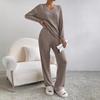 2024 Autumn Women's V-Neck Striped Knit Suit: Fashionable Two-Piece with Casual Straight Pants