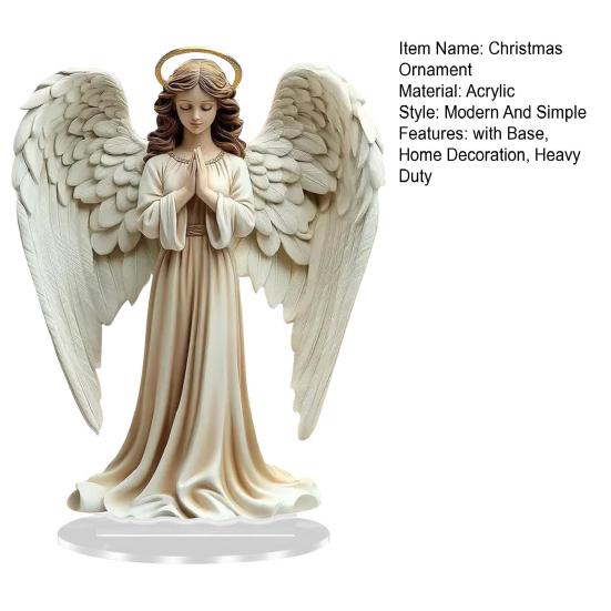 2D Acrylic Jesus Nativity Ornament Angel Wing Table Sign with Base Home Office Desktop Bookshelf Religious Christmas Decoration
