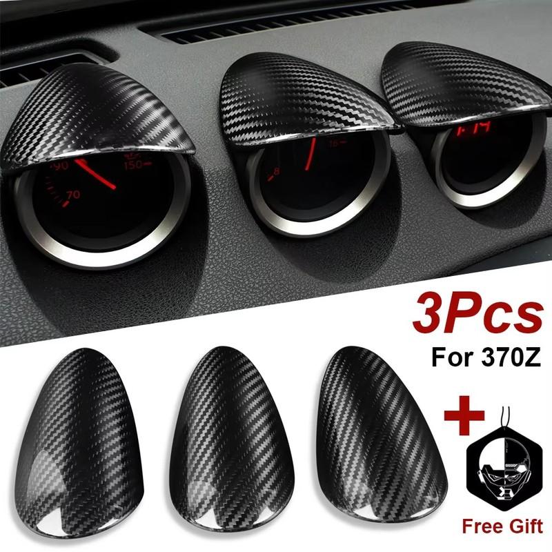 3Pcs Real Carbon Fiber Car Sticker For Nissan 370Z Z34 Trument Gauge Pod Trim Cover Dashboard Interior Decoration Accessories