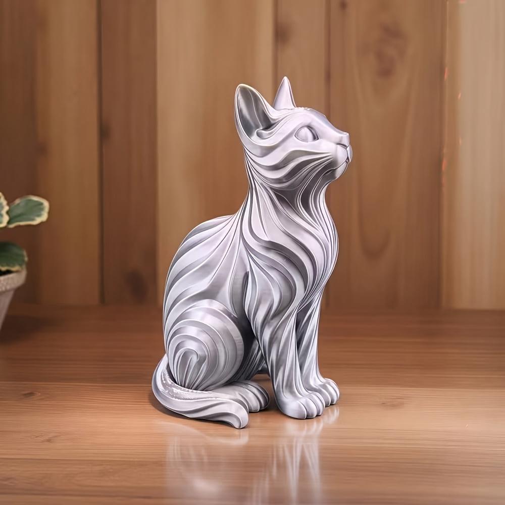 

Modern Wave Cat Statue, Sitting Cat Ornament with Wave Curling Hair, Creative Home Office, Desktop Decoration, Living Room серебряный