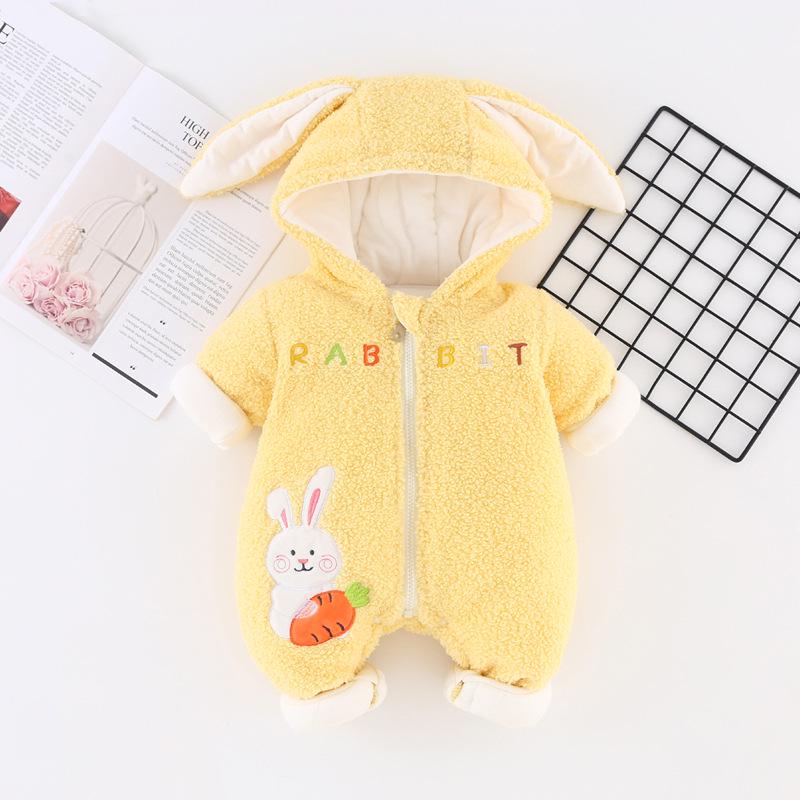 Cozy Newborn Teddy Lambswool Jumpsuit - Warm, Thick, Plush Outerwear for Autumn and Winter 59 cm