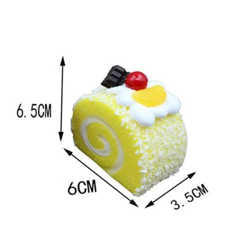 2 Pcs PU Simulation Cream Swiss Roll Dessert Fruit Cake Lifelike Fake Miniature Food Kitchen Decor Refrigerator Sticker(Random)
