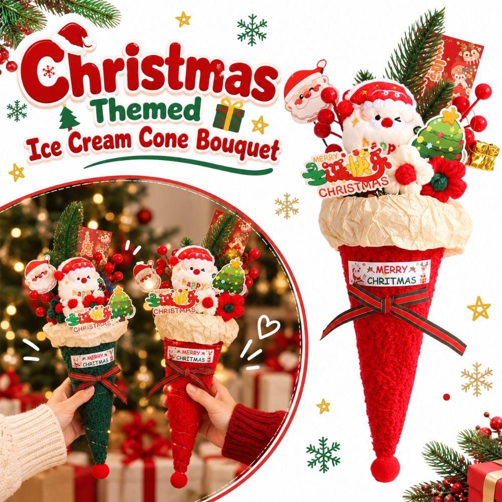 Plush Fabric Christmas Bouquet Cone Shaped Candy Cone Bouquet Snowman Bouquet Gift for Girlfriend