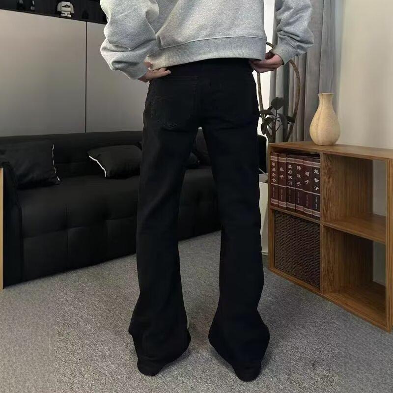 Korean Style Street Slimming Slightly Flared Black Jeans for Men Simple Trendy Casual Straight Long Pants