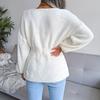 Women's Autumn/winter Lantern Sleeve Tucked Waist Hem Ruffled Knit Sweater