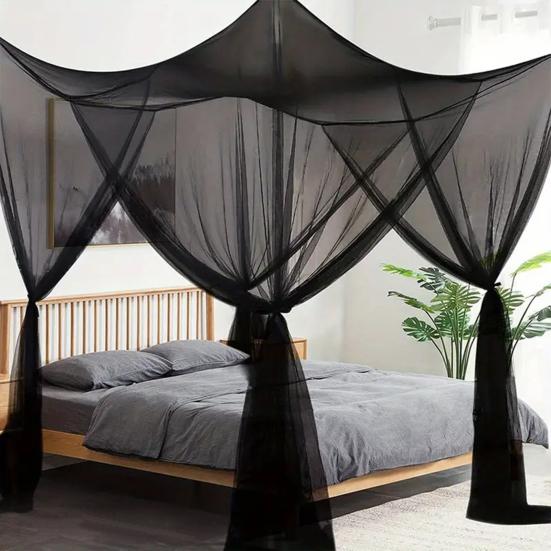 Double Bed Mosquito Net Fine Mesh Canopy Breathable 4 Corner Summer Bed