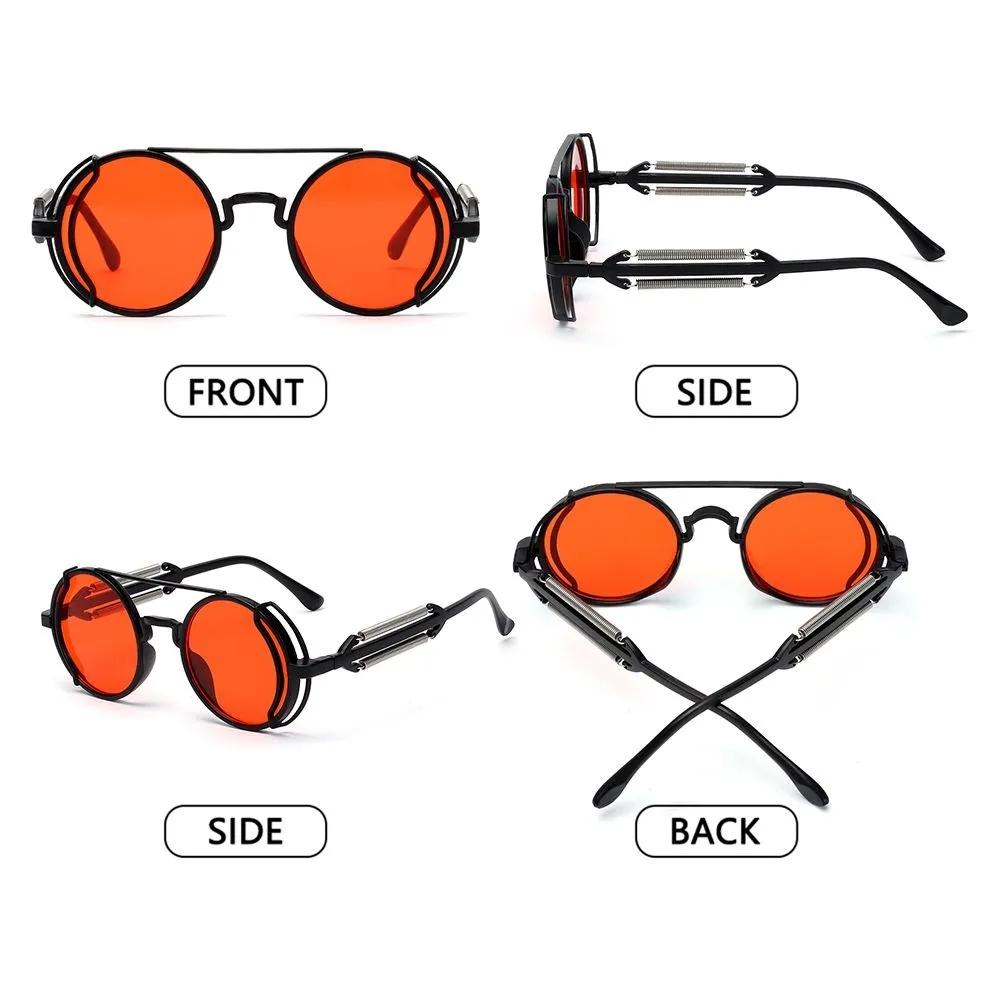 Steampunk Sunglasses Men Women Round Metal Frame Punk Double Spring Leg UV400 Protection Classic Gothic Eyewear Brand Design