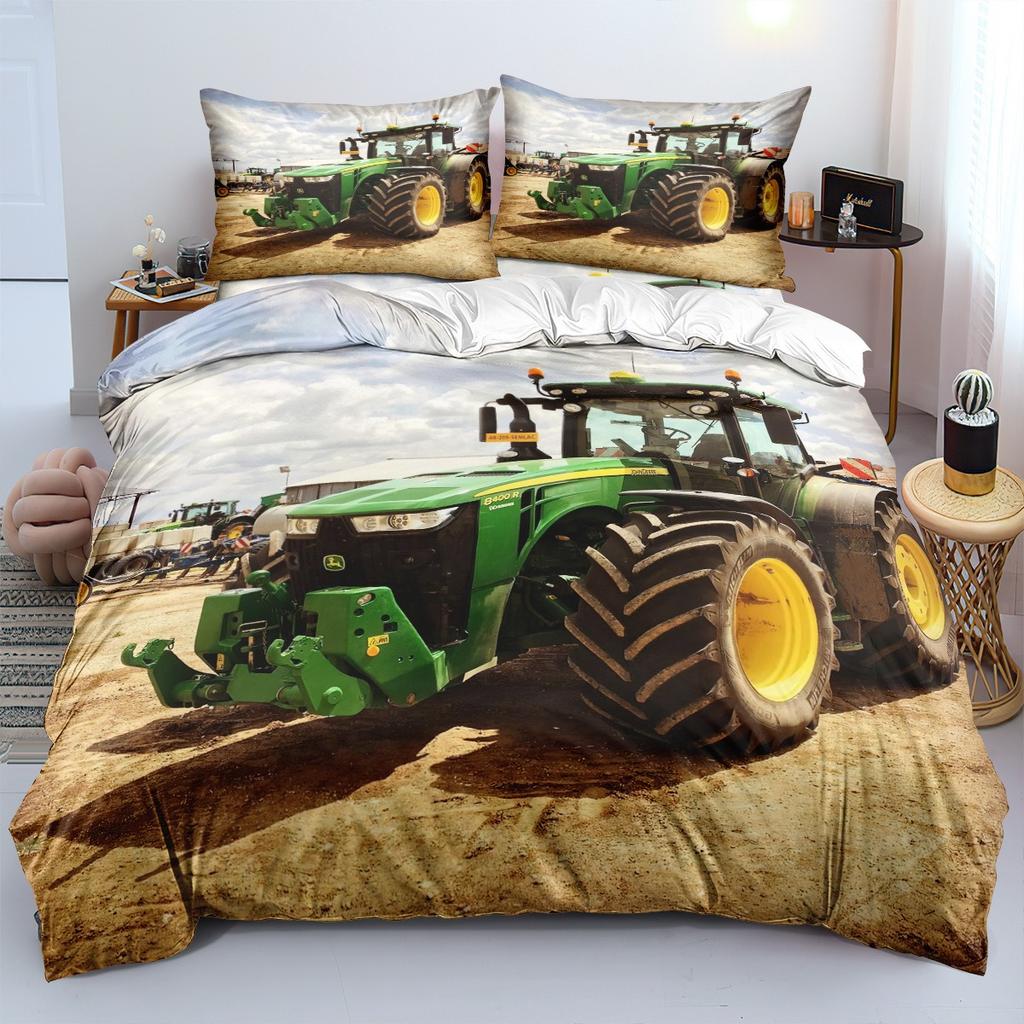 Farm Tractor duvet cover with Pillowcases,Rustic 3D Machinery Design, Super Soft Microfiber Full/Queen Size,Kids Room Decor Gift