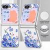 Colorful Flowers Print Case For Samsung Galaxy Z FlIP 7 FE 6 5 Plating PC+PU Leather Hybrid Folding Cover For Samsung Z Flip7 Flip6 Flip5
