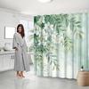 White Flowers & Green Leaves Curtain, Watercolor Design, Soft Yellow Centers, Fade-Resistant, Machine Washable,Bath Decor