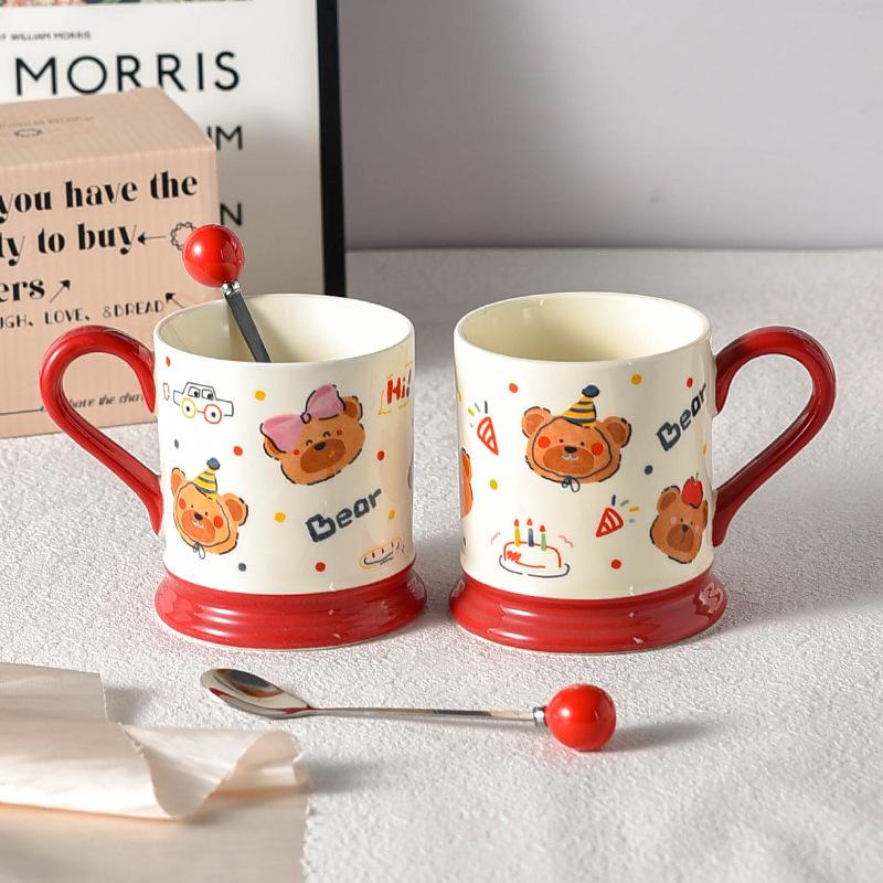 Brühbecher Trinkbecher Damen Hochwertige Tasse Niedlich und Leicht Lebensmittel Frühstückstasse mit Löffel Keramik Geburtstagsgeschenk
