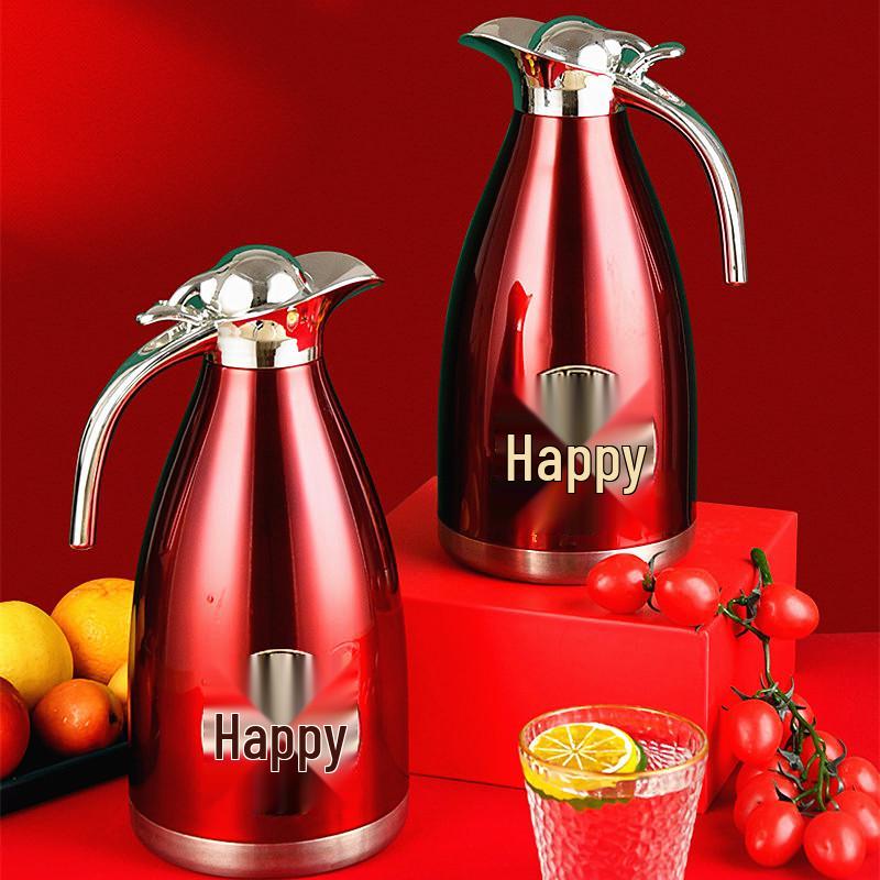 Stainless Steel Red Thermos Gift Set: Wedding Pair Hot Water Bottles