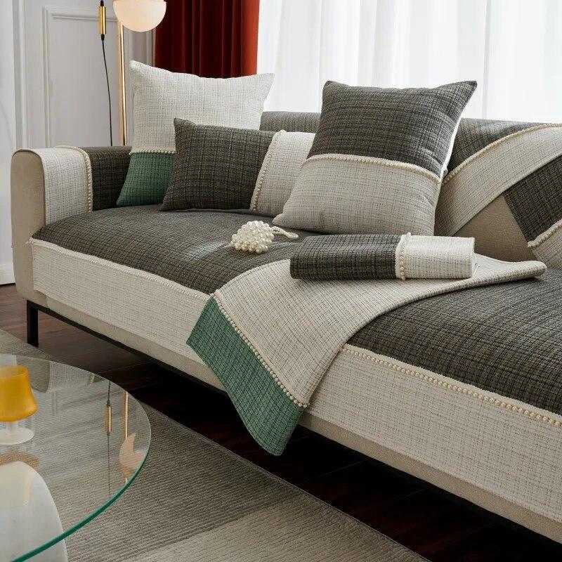 High Quality Sofa Cover Sofa Towel Cushion Solid Color Cotton Linen Fabric Couch Cover Four Seasons Available Sofa Towel