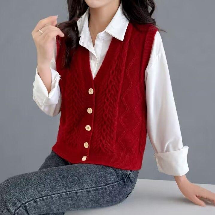 Sweater Vest Women Sleeveless v-Neck Knitted Vests Pullover Vest Female Jumper Pull Femme