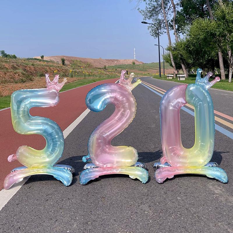 1pcs 32inch Standing Rainbow Digital Balloon Gradient Colorful Crown Aluminum Foil Balloon Birthday Party Baby Shower Decor