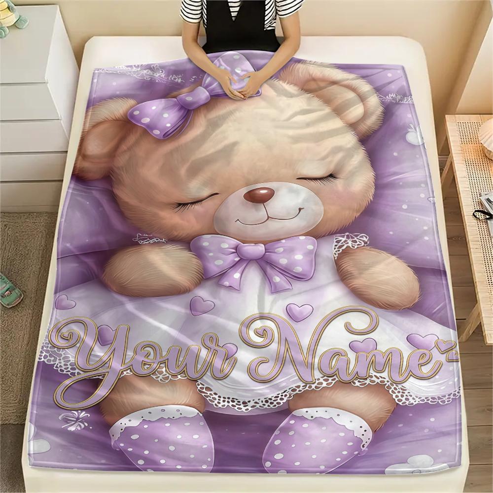1PC Custom Name Floral Bears Harvest Patterned Flannel Blanket Suitable For All Seasons for Home Decor Warmth and Comfort Gifts Holiday Present_lx