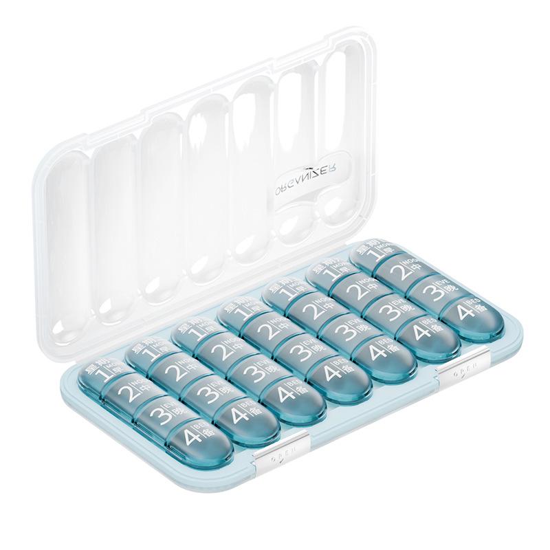 Weekly Portable Pill Organizer and Dispenser with Large-Capacity Pill Splitter