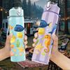 1 Stück Ozean Meeres Tier Muster 750ml Farbe Kunststoff Sport Wasserflasche Auslaufsicher Klappdeckel mit Strohhalm Geeignet für Sport Büro Zuhause