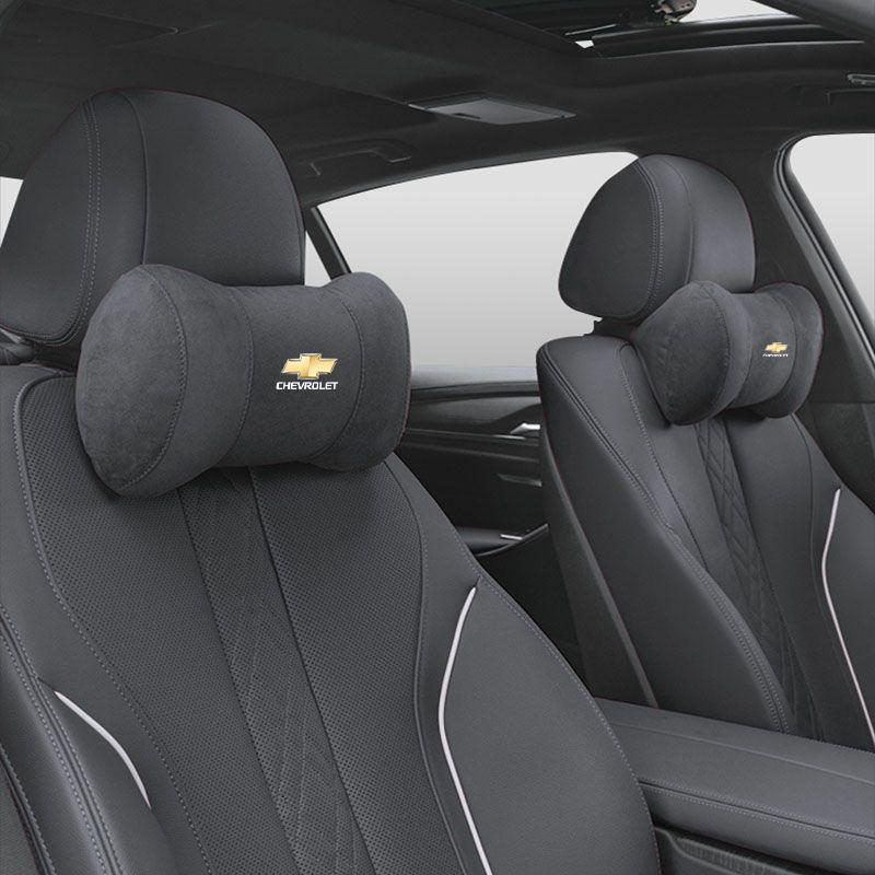 Car Suede Headrest Auto Logo Seat Neck Pillow Head Support For Chevrolet Corvette Montana TrailBlazer Silverado Traverse Camaro
