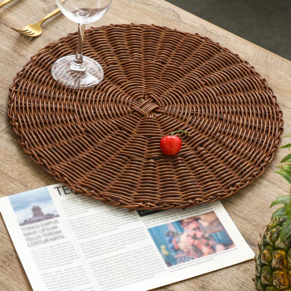Mantel Aislamiento Térmico Mimbre Artificial Tejido Protección de Mesa Plástico Taza Bebida Posavasos Uso Doméstico