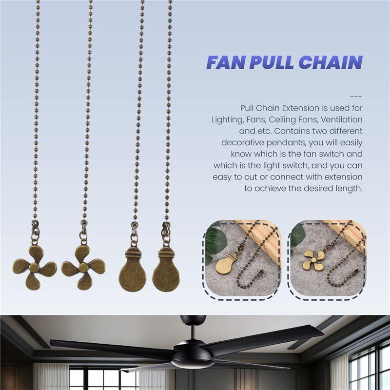 M-Modern-4Pcs Ceiling Fan Pull Chain Set,Bulb And Fan Pattern Pull Chain Extension Fan Pull Chain Pendant 12 Inch