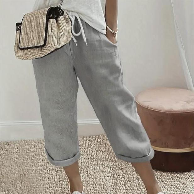Pantalones casuales de algodón y lino con bolsillos elásticos para mujer, pantalones holgados casuales, ropa de diario, ropa de mujer