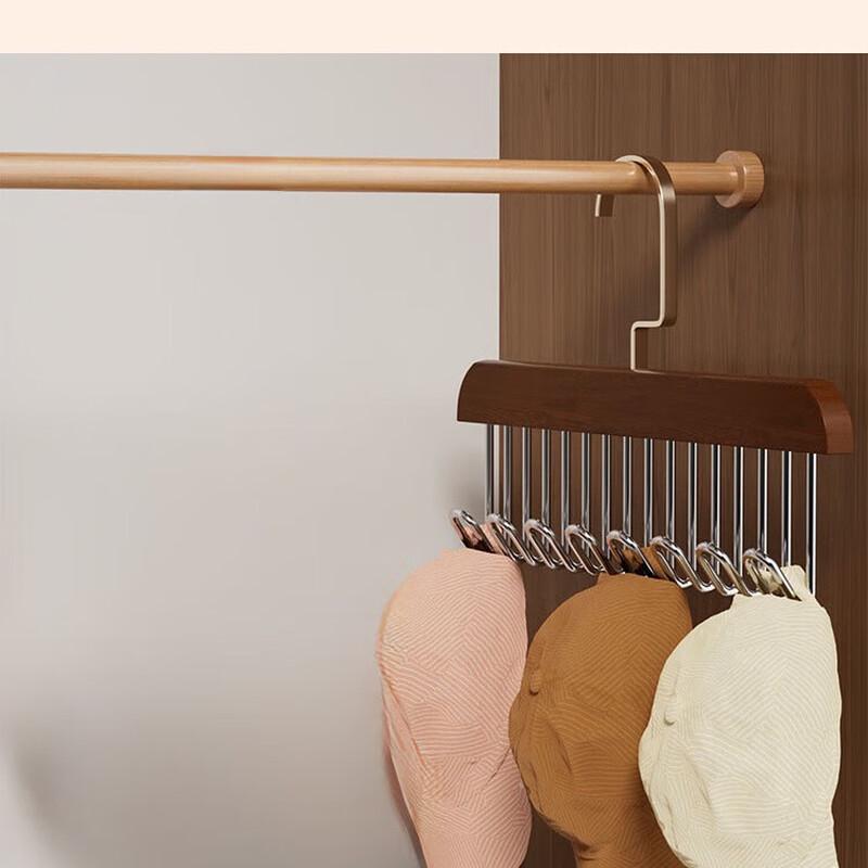 OIMG Multifunctional Wood-Style Strap Hangers with Multi-Hooks (4-Pack)
