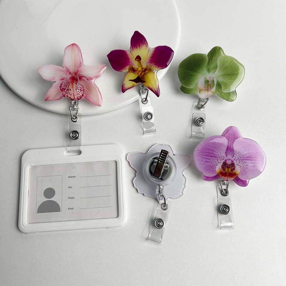Durable Holder Clip Orchid Flower Shape ID Badge Reel Retractable Badge Holder Office Employee