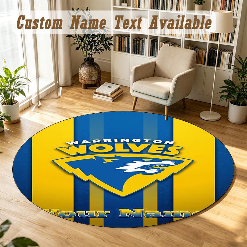 Round Rug Custom NameWarrington Wolves FC Pattern Non Slip Carpet Home Floor Decor