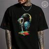 Colorful Headphone Paint Print Motorcycle Cotton T-shirt Summer Casual Short Sleeved Basic TShi