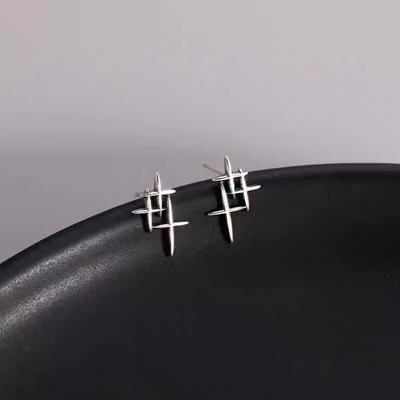 Fangxing Cross Earnail Women's Earrings with A Niche Design Sense, Simple and Fashionable Hong Kong Style New Trendy Earrings