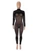 Women's Spicy See-Through Mesh Backless Jumpsuit with Long Sleeves