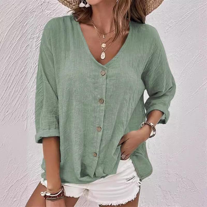 Summer V-neck Pullover Short-sleeved Loose Women's Shirt Casual Women's Blouse