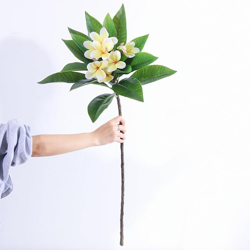XIYUAN 35.5 Inch Artificial Flowers Artificial Frangipani Flower 2 Stems Lifelike Real Touch Artificial Plumeria Flowers for Home Party Wedding