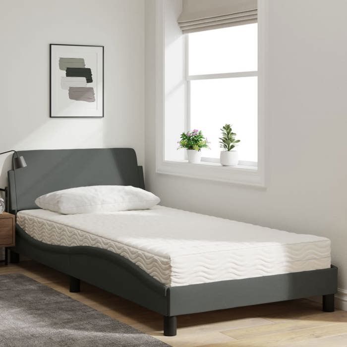 VidaXL Lit avec matelas gris foncé 100x200 cm tissu 3208345